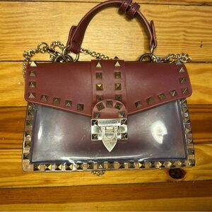 Studded Burgundy and Clear Handbag